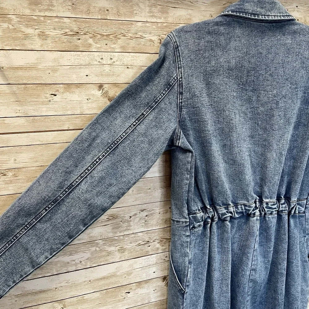 Wild Fable Womens S Jumpsuit Denim‎ Long Sleeve Medium Wash Pockets Zip Cargo